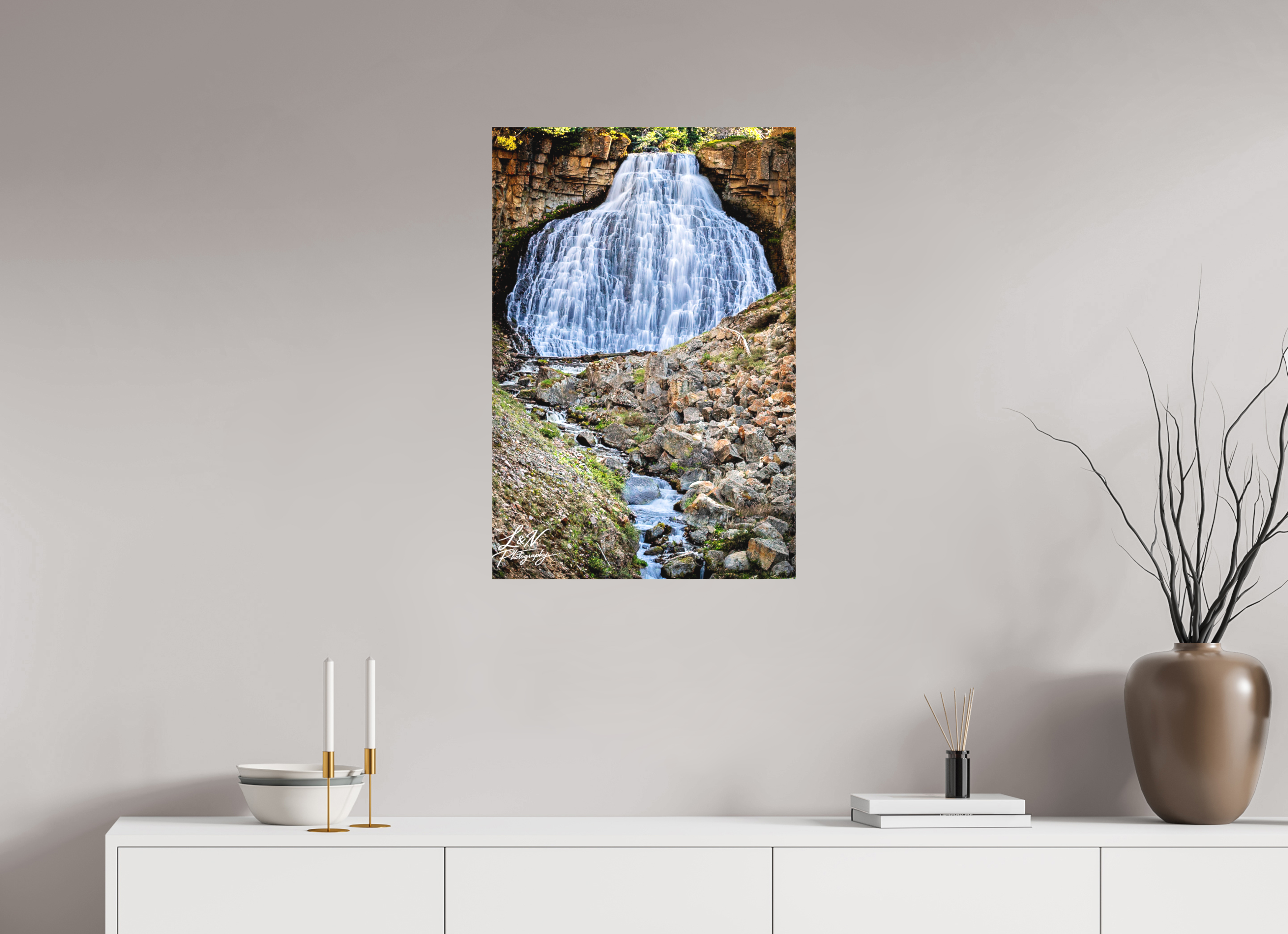 20 x 30″, Matte Canvas on Stretcher Frame Rustic Falls – Yellowstone National Park