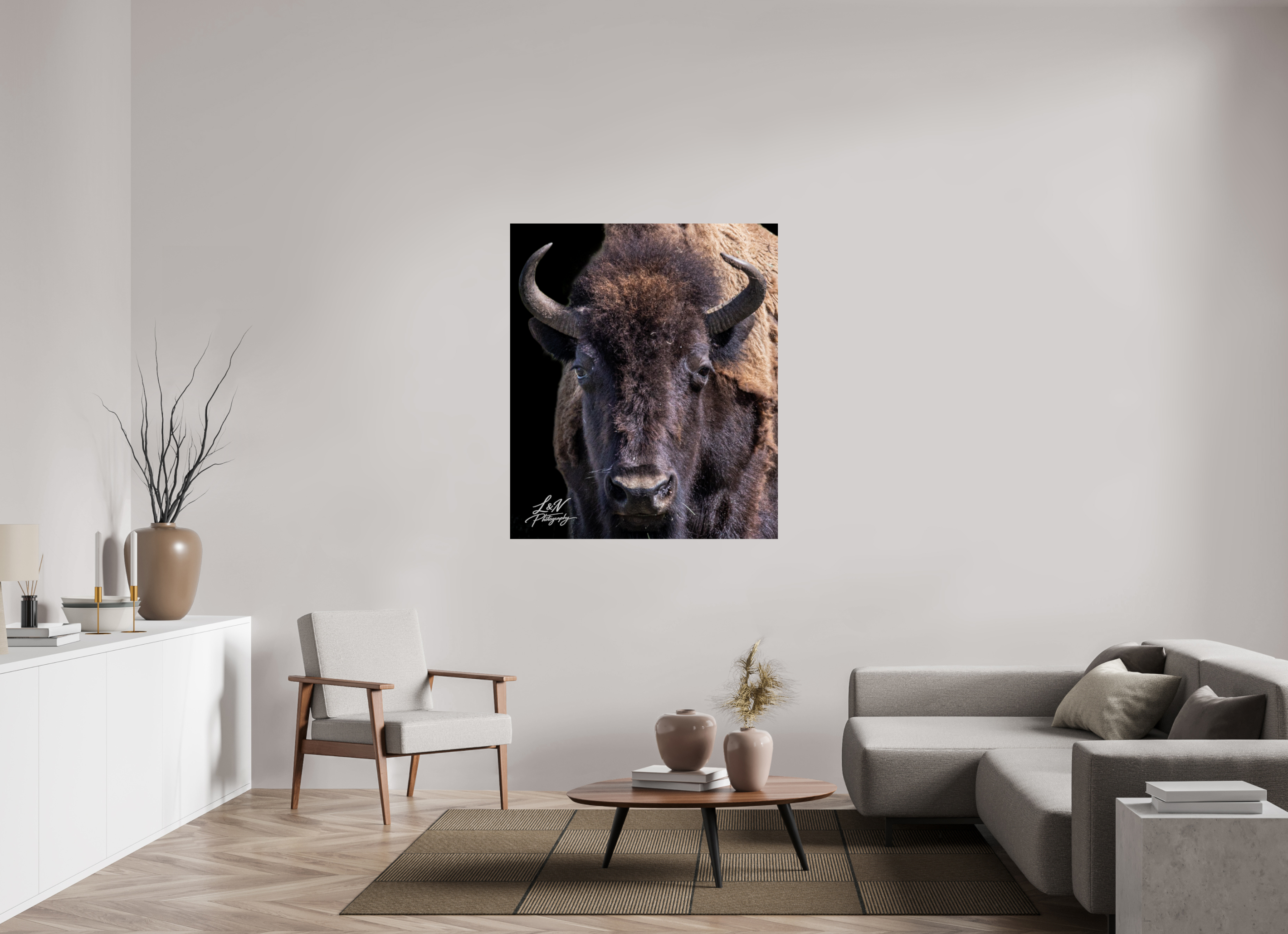 43 x 50.7″, Photo Print on Aluminum Backing Yellowstone Bison