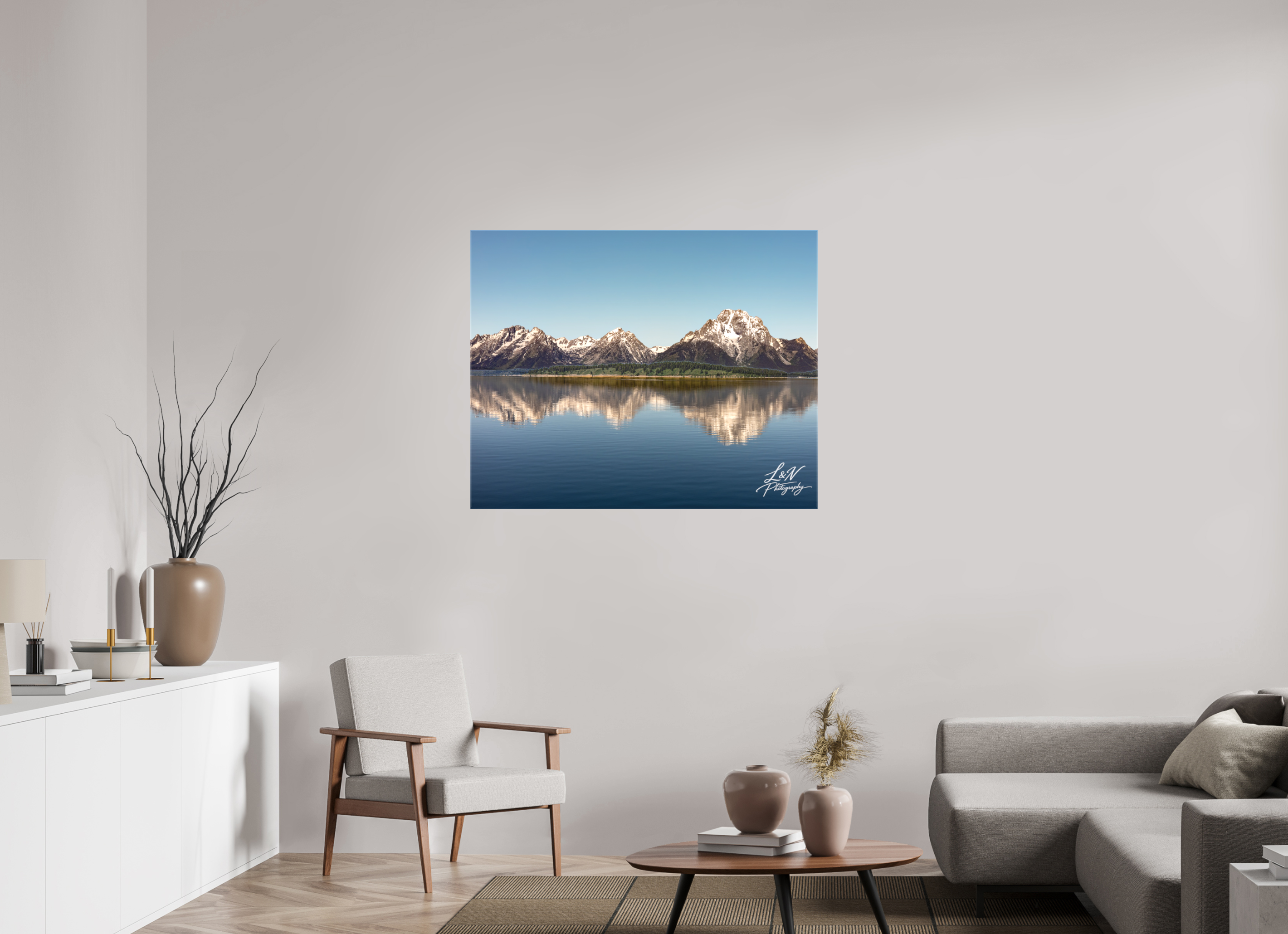 43.7 x 35″, Matte Canvas on Stretcher Frame Mirror of the Tetons
