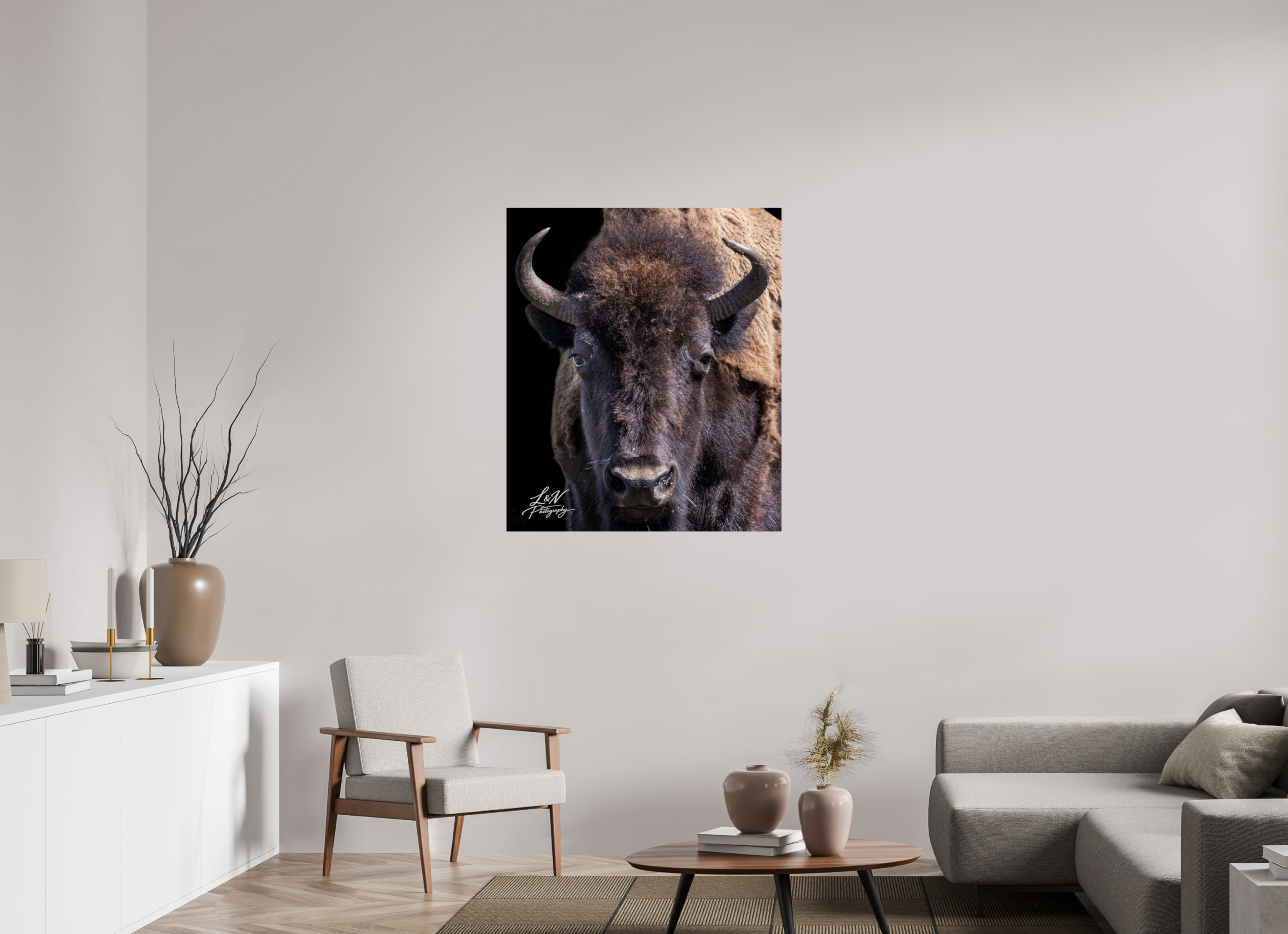 35 x 41.2″, Photo Print on Aluminum Backing Yellowstone Bison