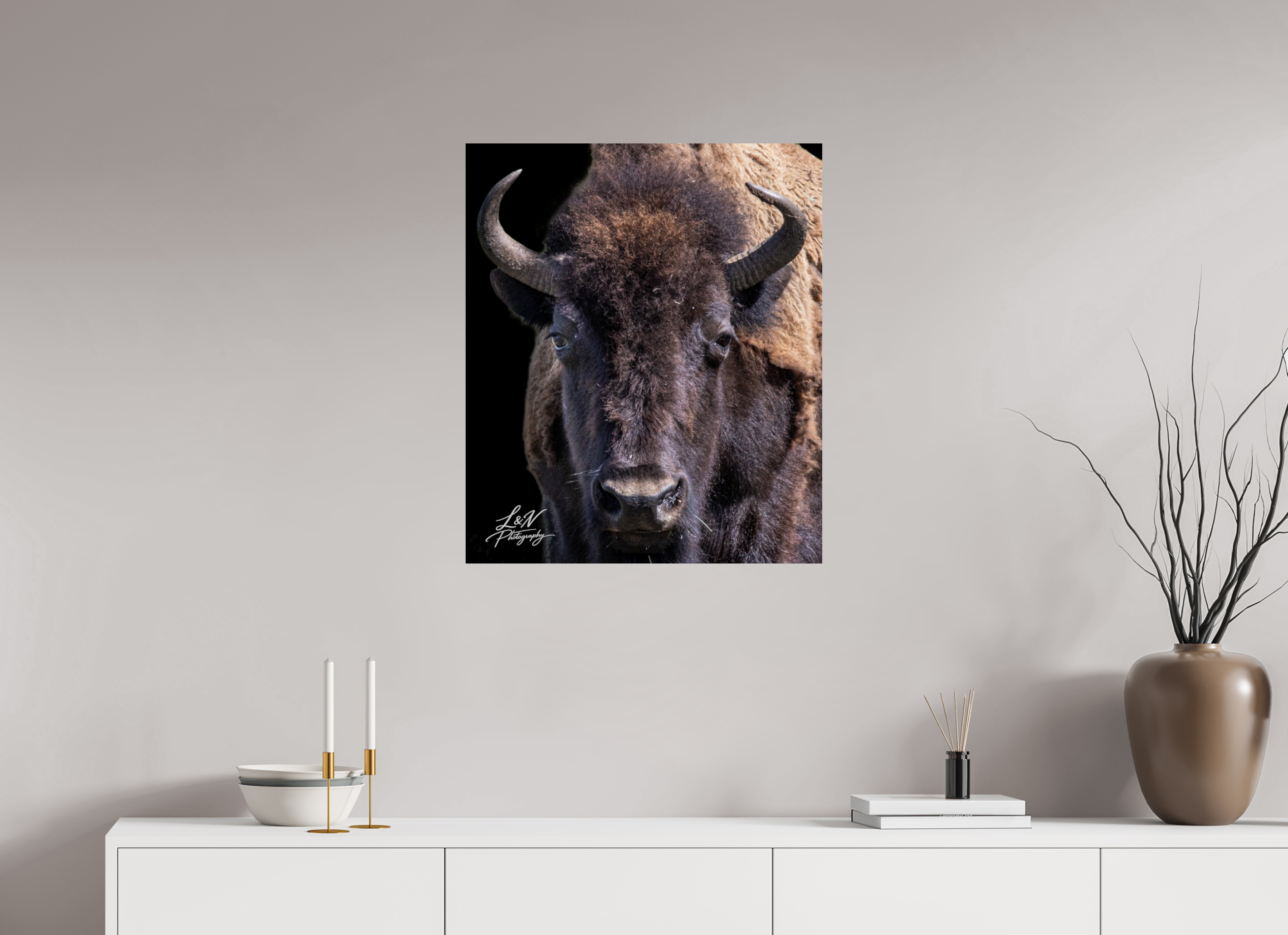 24 x 28.3″, Photo Print on Aluminum Backing Yellowstone Bison