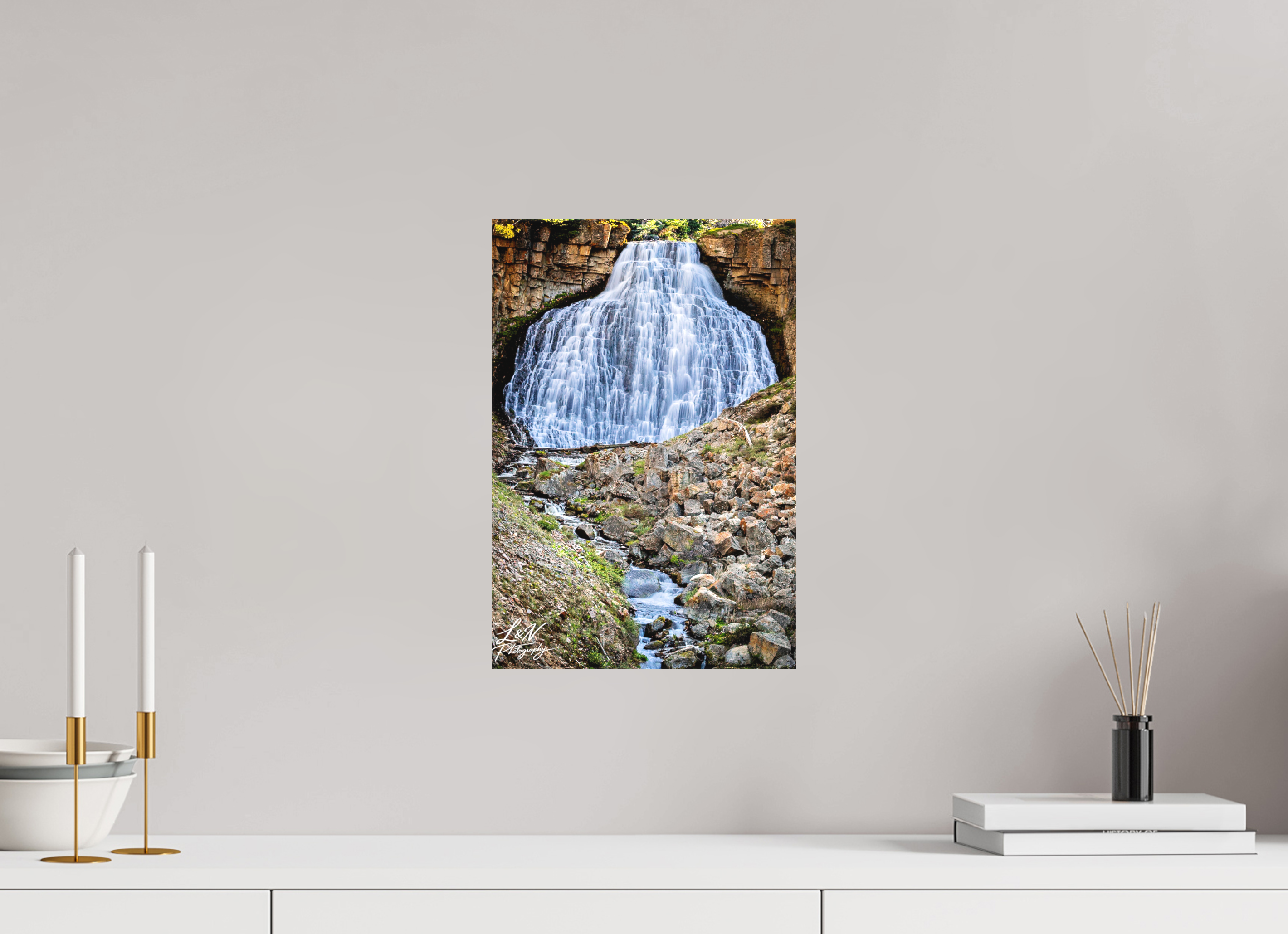 10 x 15″, Matte Canvas on Stretcher Frame Rustic Falls – Yellowstone National Park