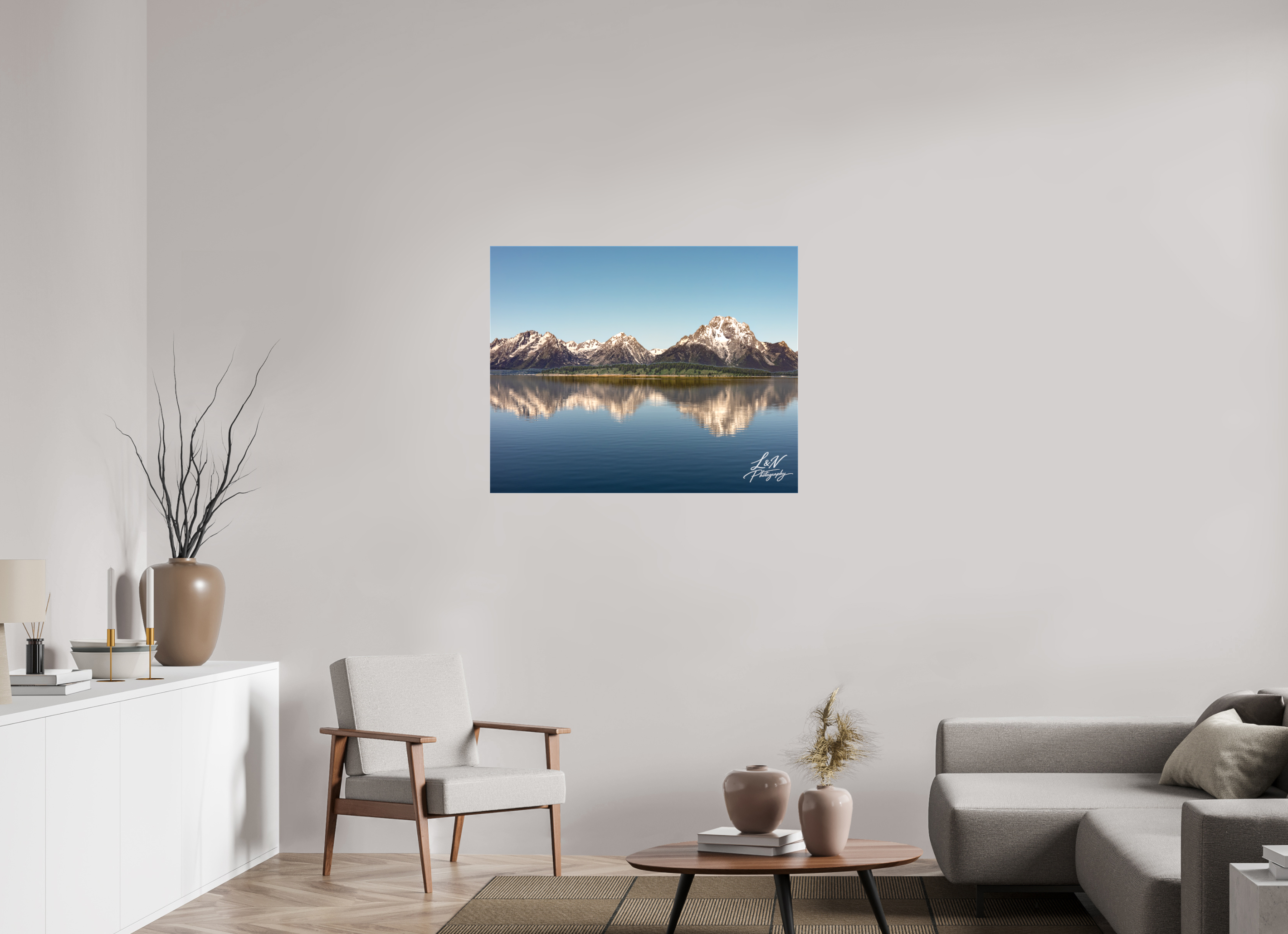 38.7 x 31″, Matte Canvas on Stretcher Frame Mirror of the Tetons