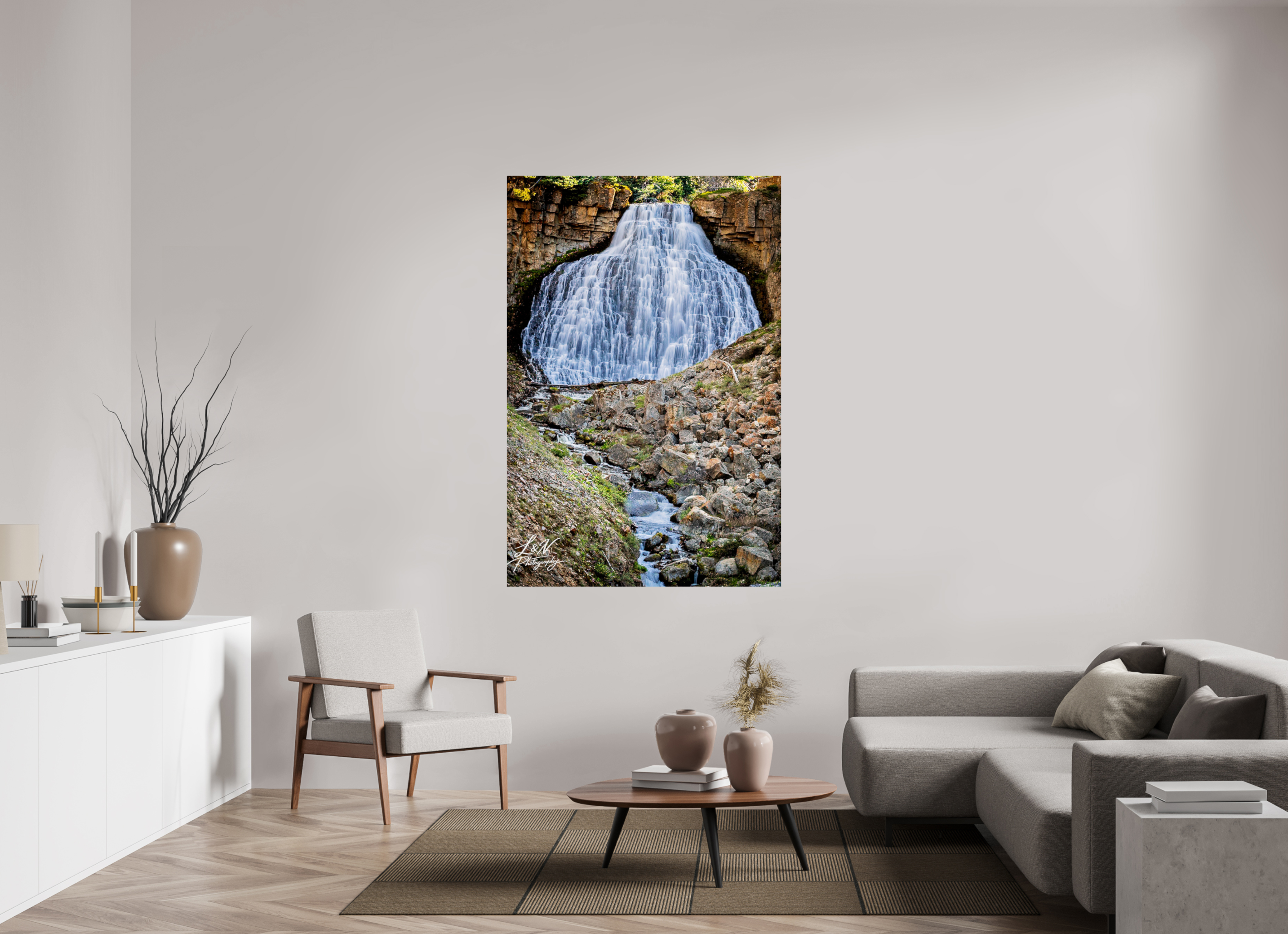 44 x 66″, Photo Print on Aluminum Backing Rustic Falls – Yellowstone National Park