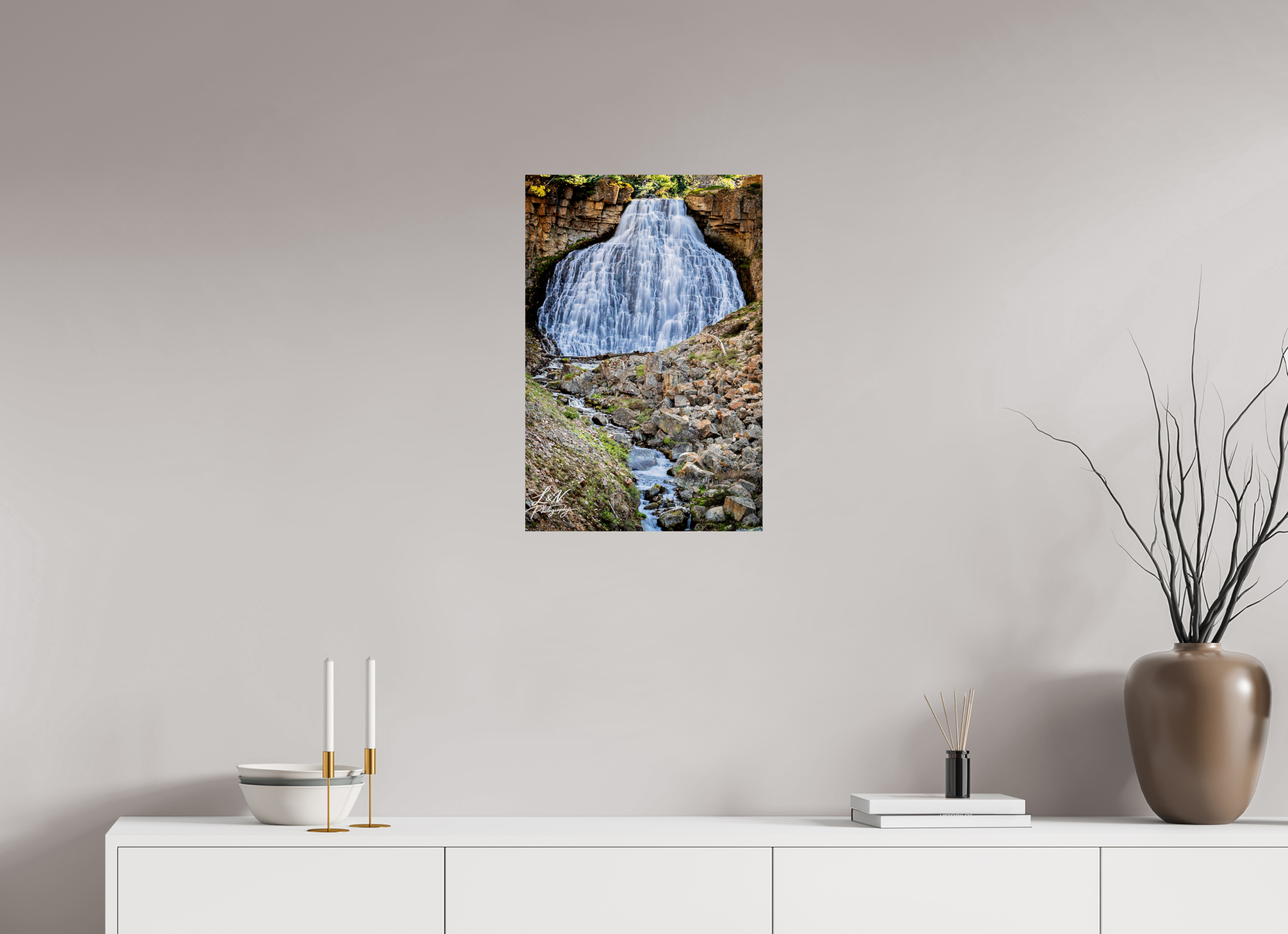 16 x 24″, Photo Print on Aluminum Backing Rustic Falls – Yellowstone National Park