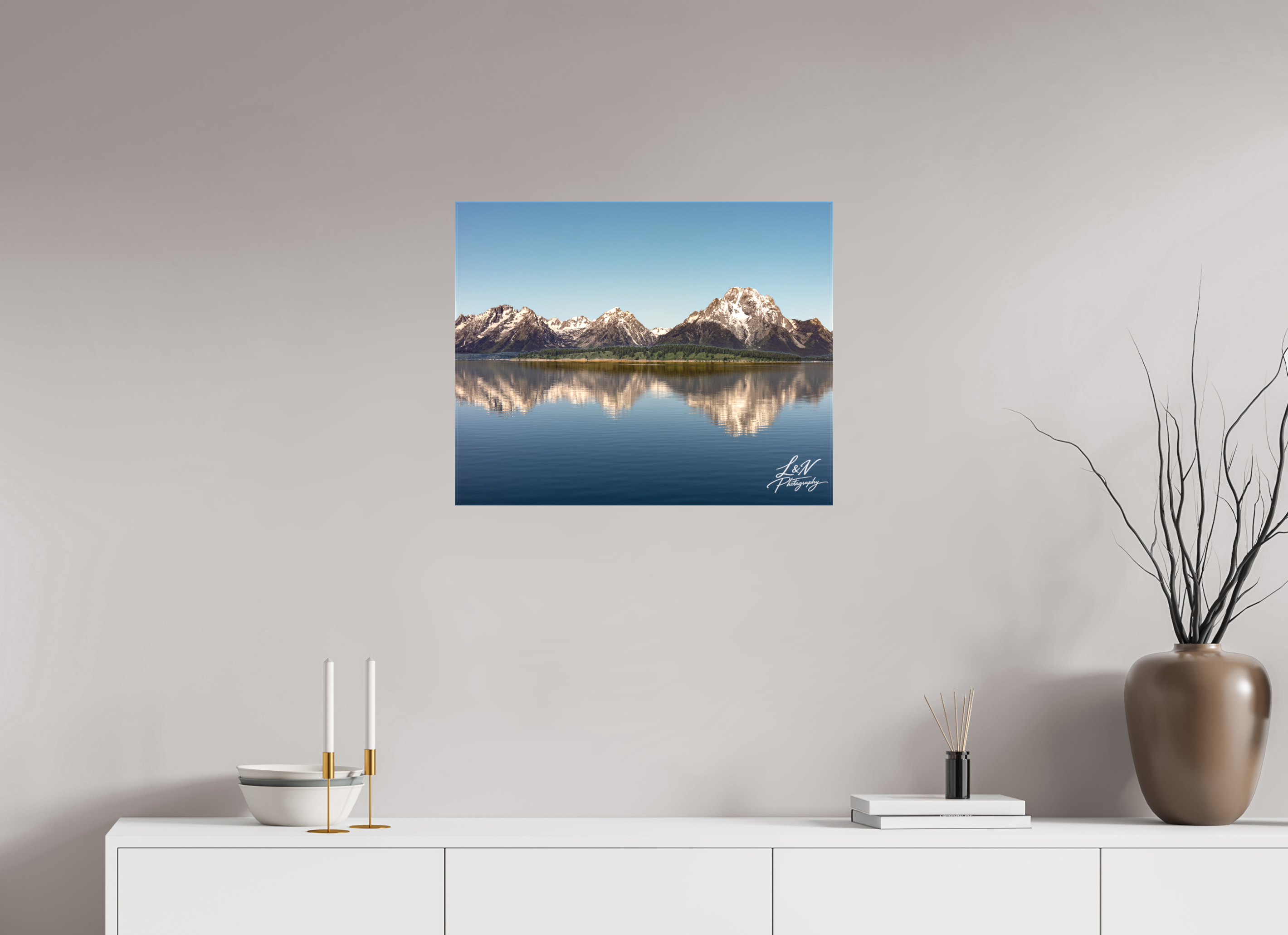 25 x 20″, Matte Canvas on Stretcher Frame Mirror of the Tetons