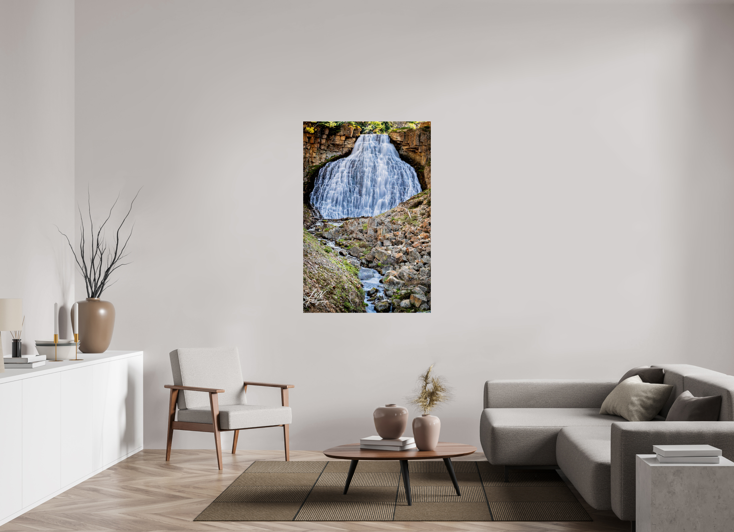 36 x 54″, Photo Print Under Acrylic Glass Rustic Falls – Yellowstone National Park