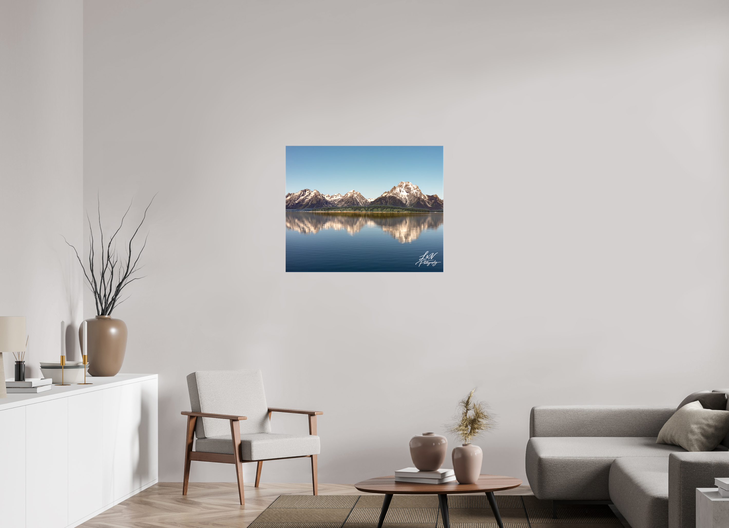 35 x 28″, Matte Canvas on Stretcher Frame Mirror of the Tetons