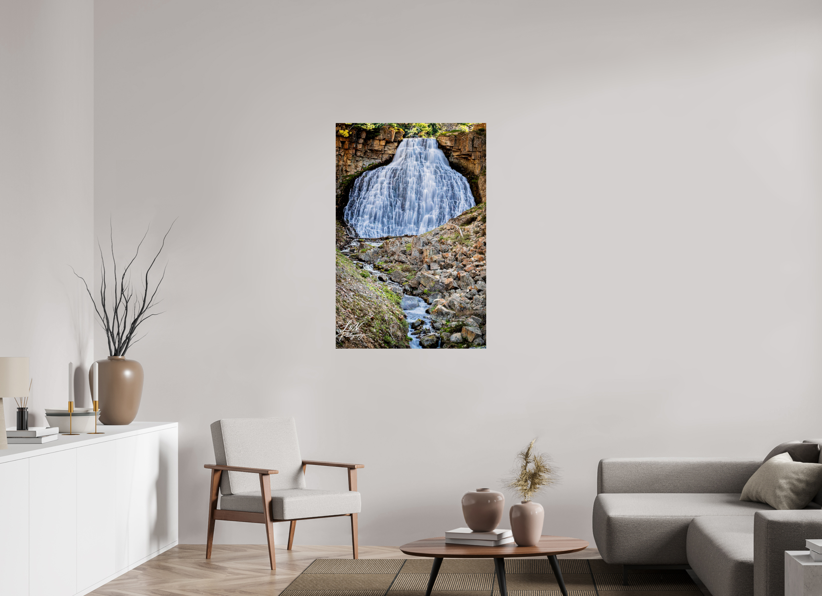 30 x 45″, Photo Print on Aluminum Backing Rustic Falls – Yellowstone National Park