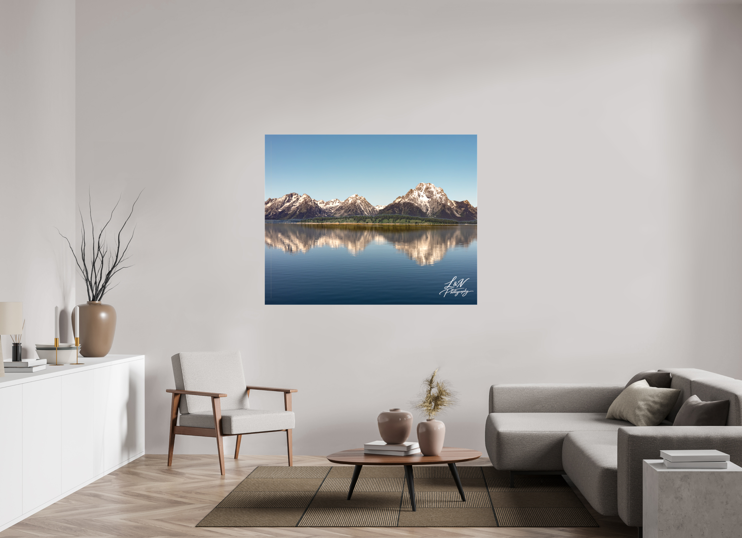 58.7 x 47″, Matte Canvas on Stretcher Frame Mirror of the Tetons