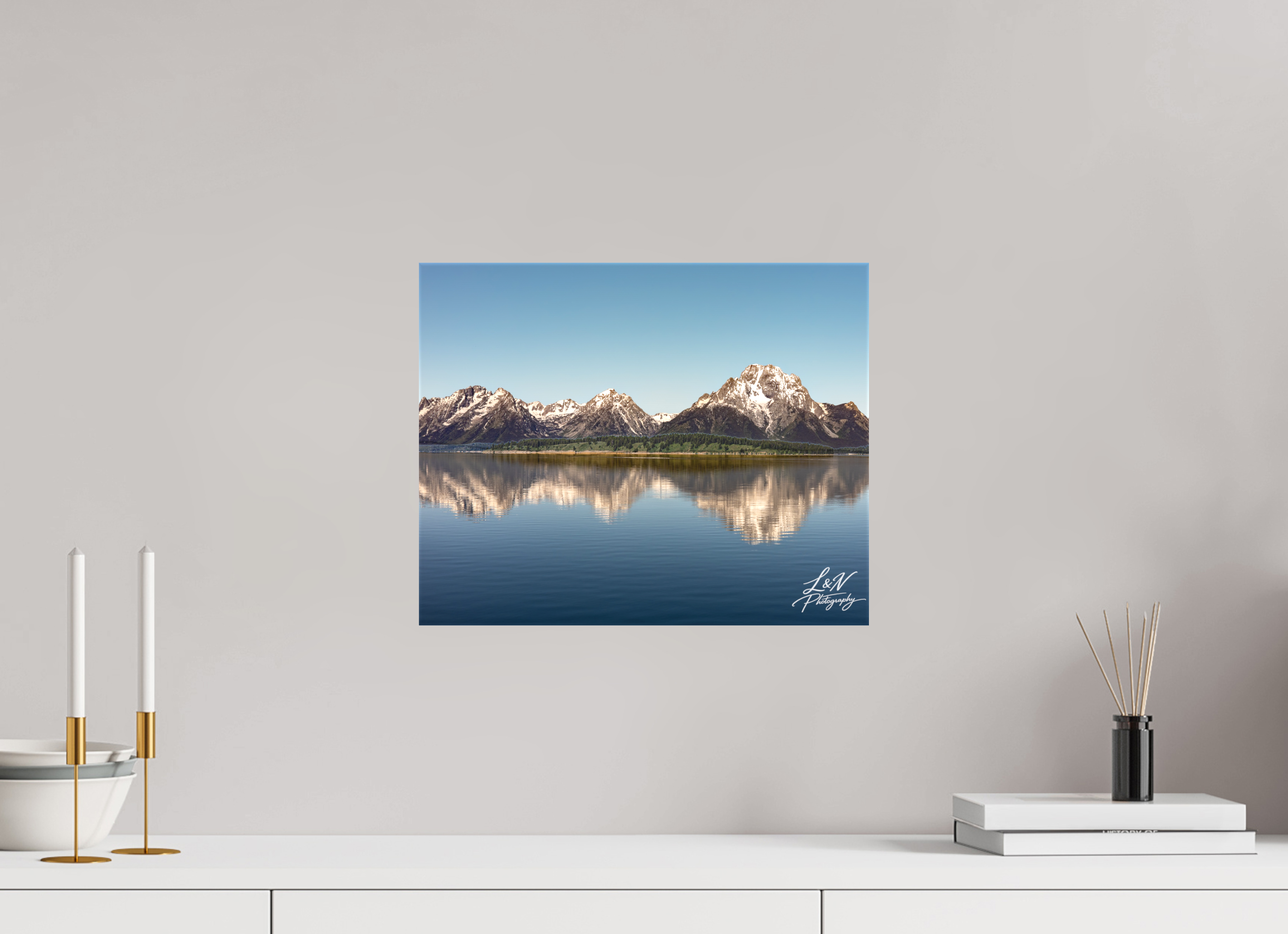 15 x 12″, Matte Canvas on Stretcher Frame Mirror of the Tetons