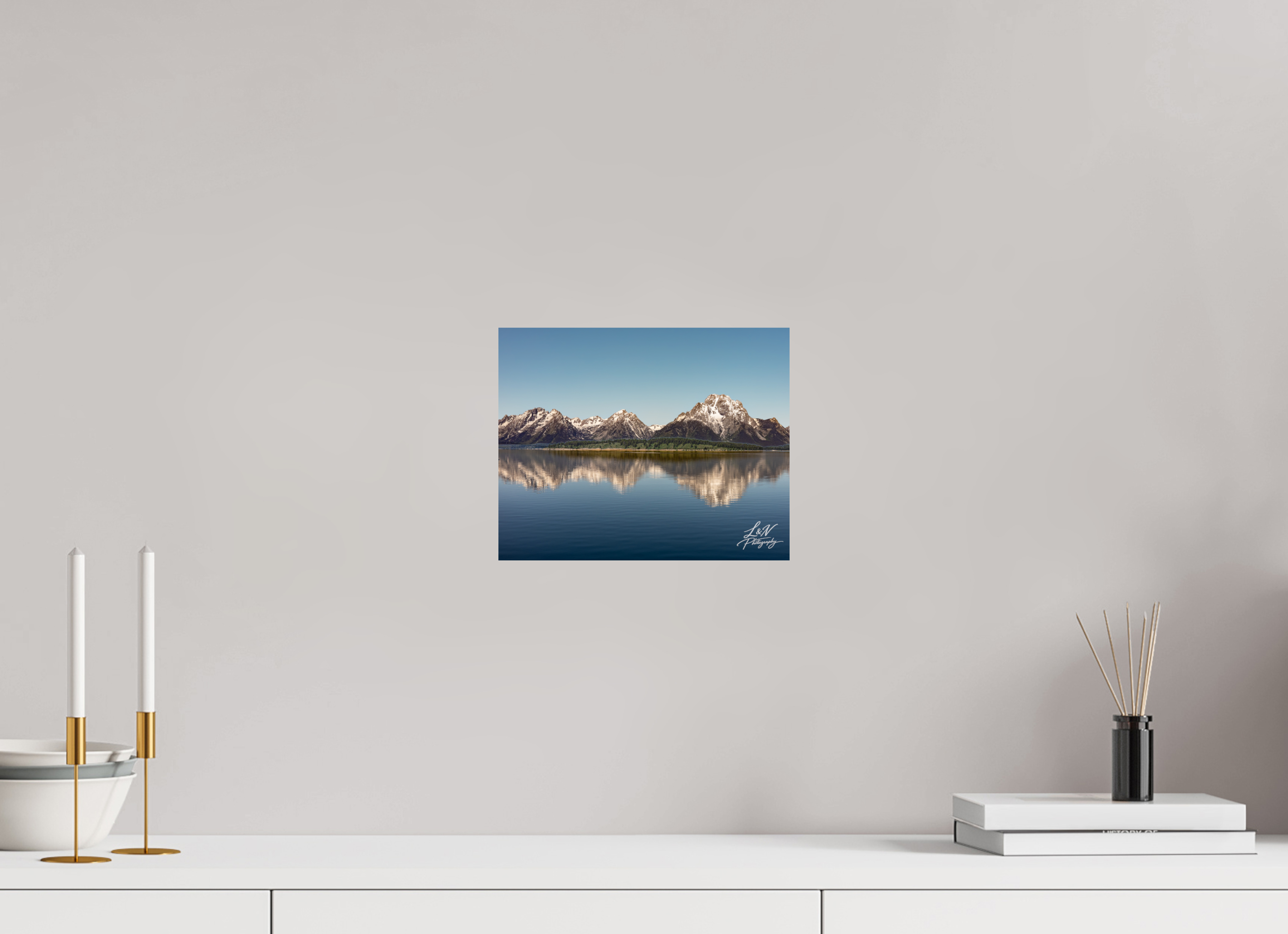 10 x 8″, Photo Print on Aluminum Backing Mirror of the Tetons