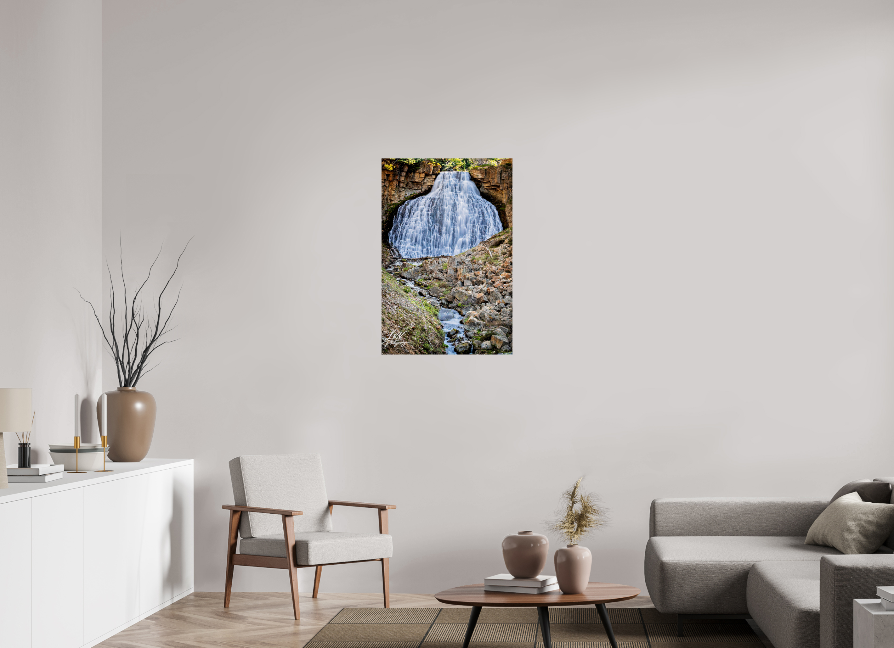 24 x 36″, Photo Print on Aluminum Backing Rustic Falls – Yellowstone National Park
