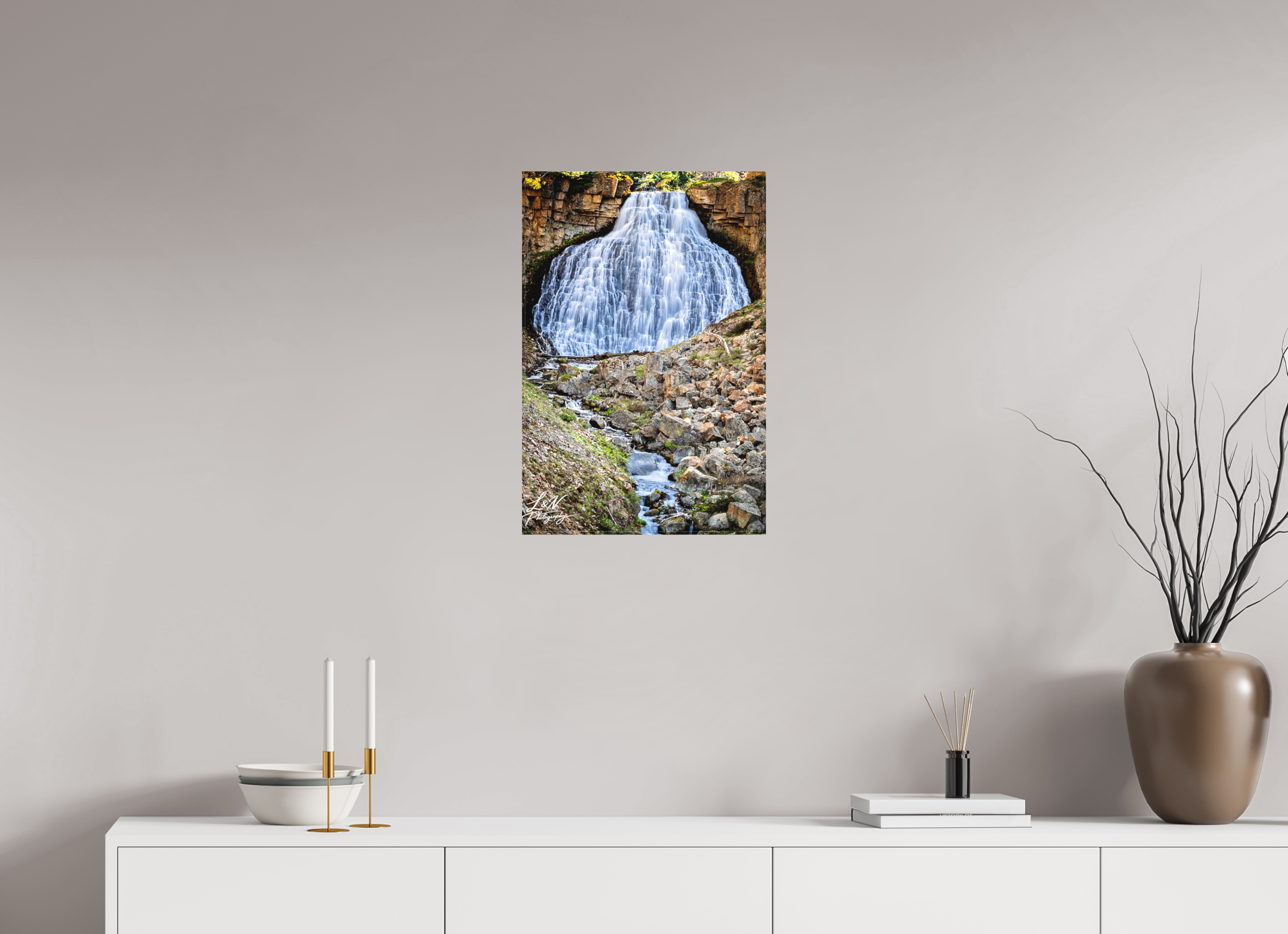 16 x 24″, Matte Canvas on Stretcher Frame Rustic Falls – Yellowstone National Park