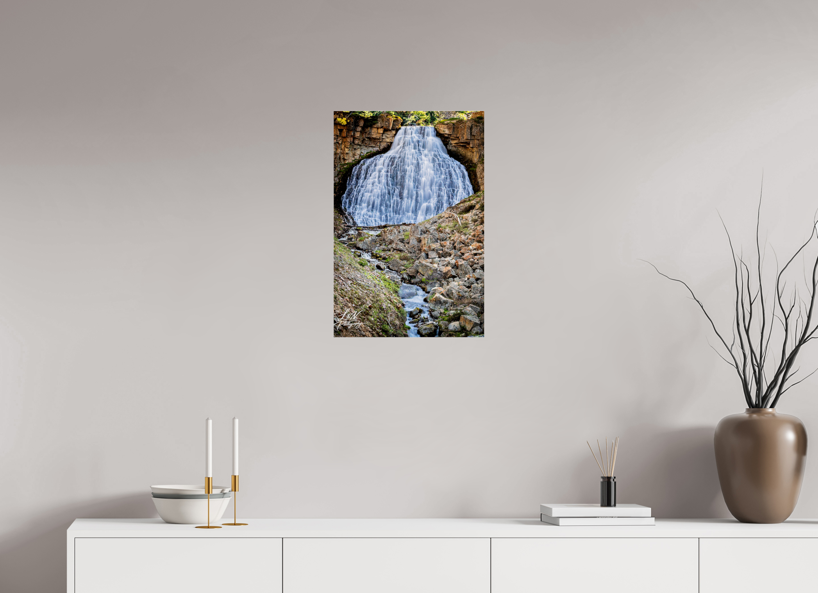 16 x 24″, Photo Print Under Acrylic Glass Rustic Falls – Yellowstone National Park